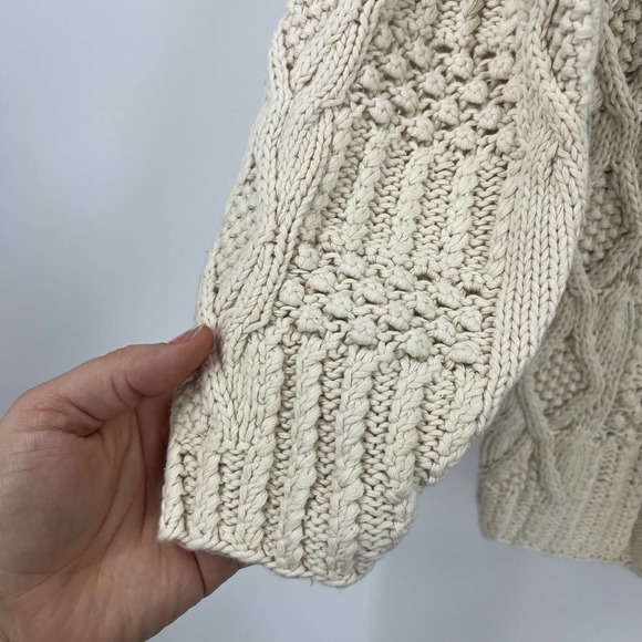 Vintage Chunky Knit Popover Sweater Cream Crew Neckline Women's Medium - Picture 5 of 6